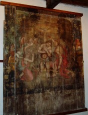 Peinture retrouve lors de rnovation dans une maison du village, baptme du Christ avec la colombe reprsentant le Saint Esprit